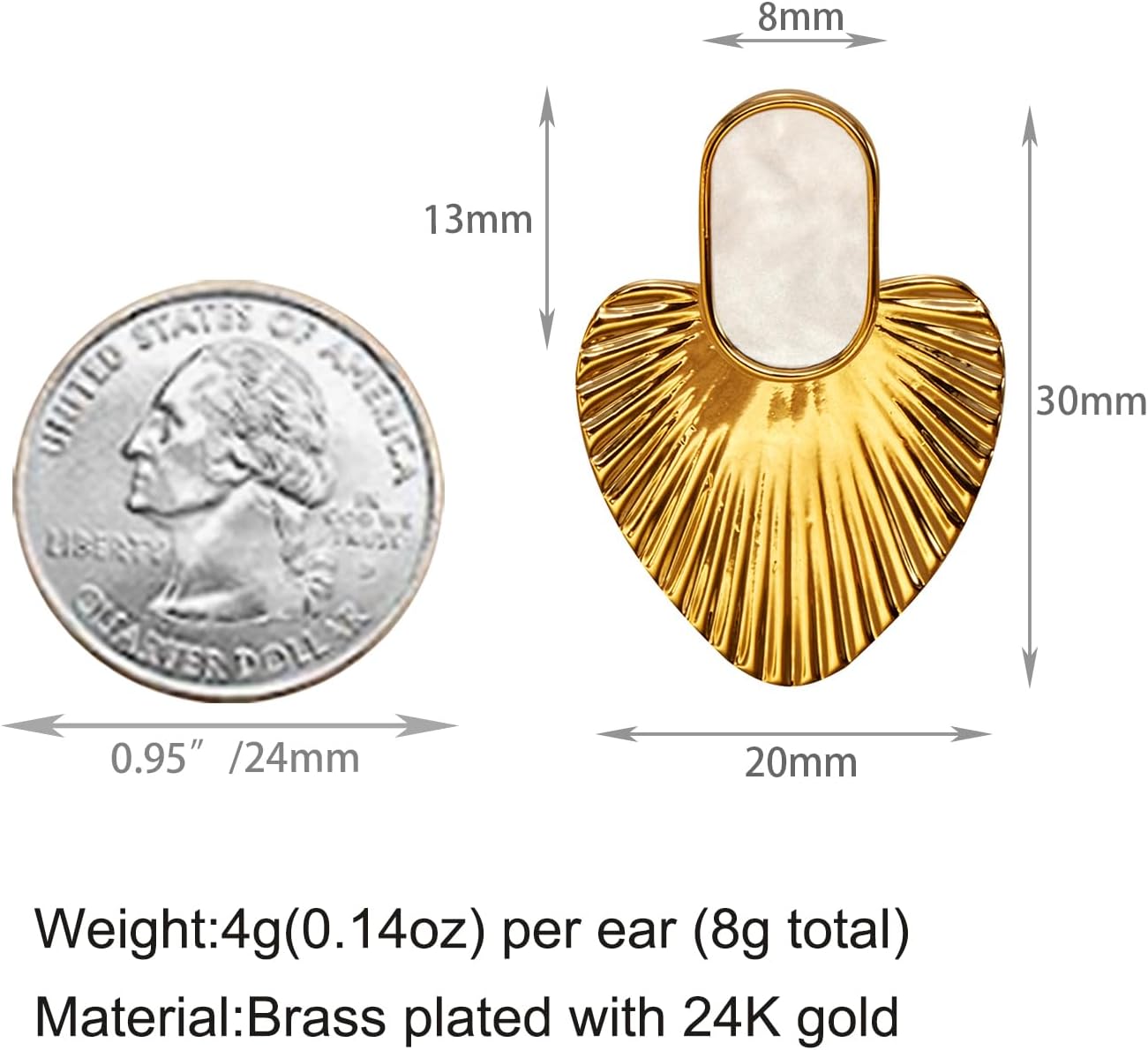 Black/White/Red/Green/Pink/Beige gold earrings for women-24K Gold Plated Heart Statement Earrings | Fashion Vintage Chunky Gold Drop Earrings | Trendy Prom Wedding Beach Dangle Earrings. - Image 5