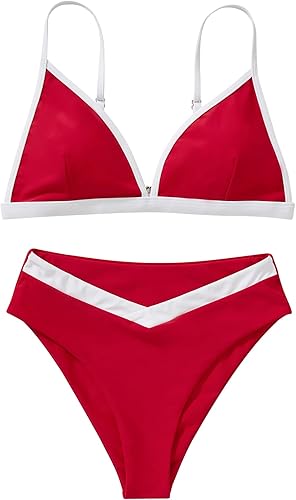 Miniatura 3 de SUUKSESS Conjunto de bikini triangular de corte alto para mujer, traje de baño sexy de cintura alta de 2 piezas