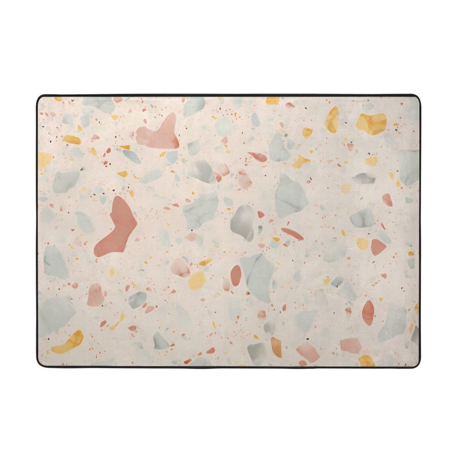 Tapis de sol terrazzo BROLEO design marbré pastel salon