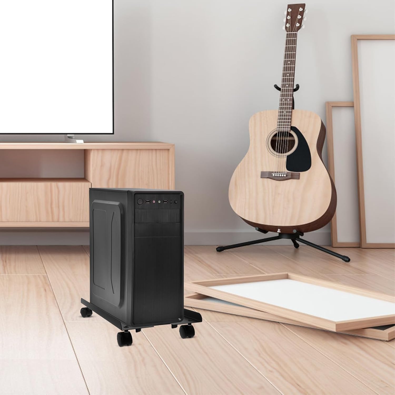 Lurrose Rolling Computer Tower Stand with Wheels, Cold-Rolled Steel Mobile CPU Holder Cart for Desktop Pc, Anti-Corrosion Floor Stand Suitable for Office and Home Use