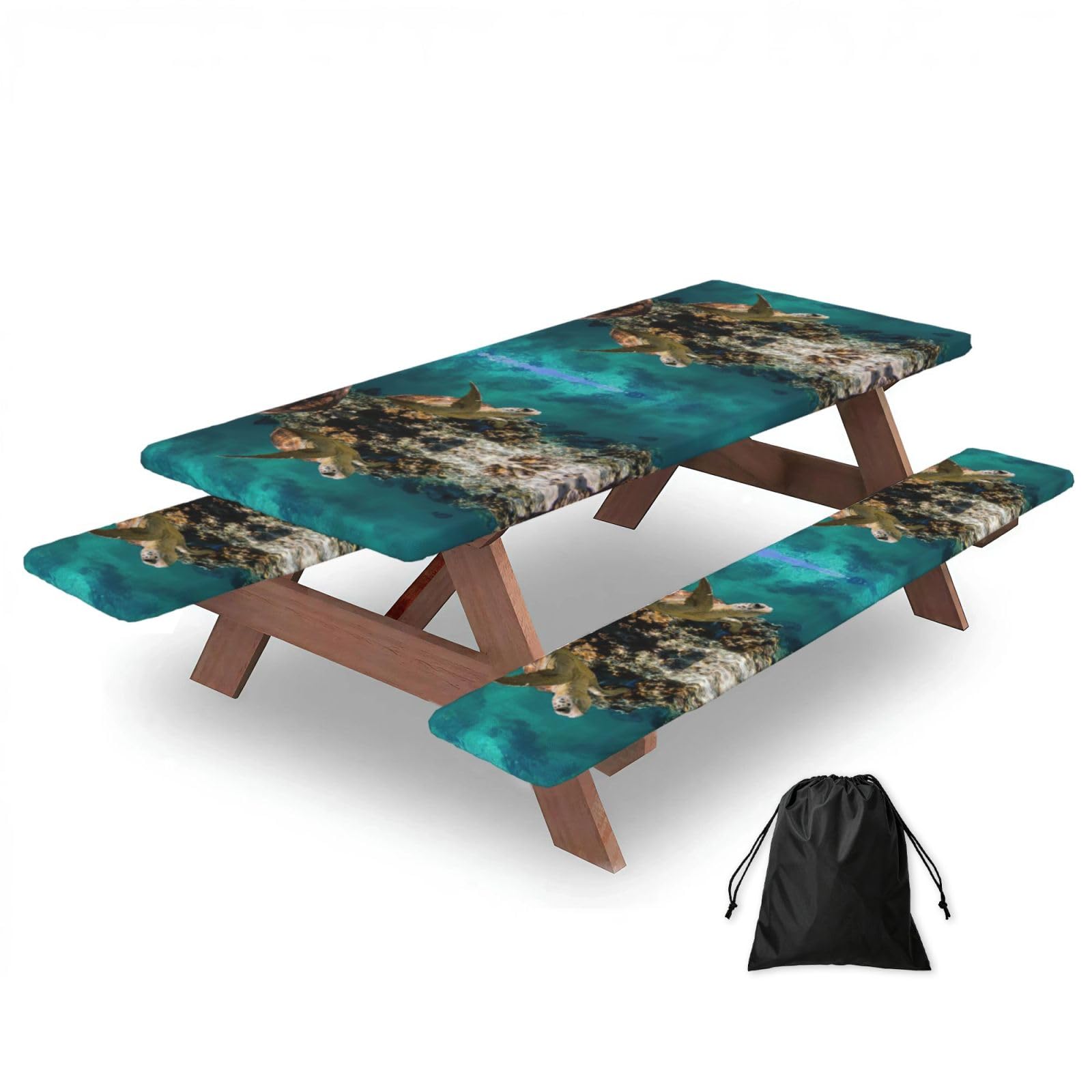 Sea Turtle1 Print 3 Pack Wipeable Picnic Bench Cover And Table Cover Lightweight Table Cloth For Camping Outdoor