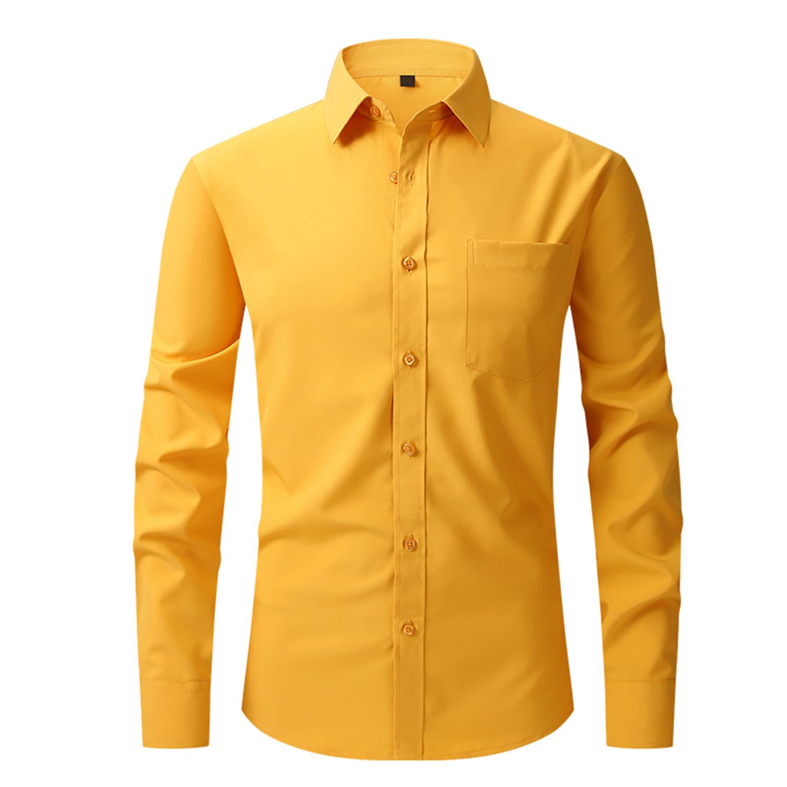 Button Down Shirt Men Long Sleev Solid Slim Fit Casual Business Formal Dress Shirt Wrinkle-Free Dress Shirts Pocket