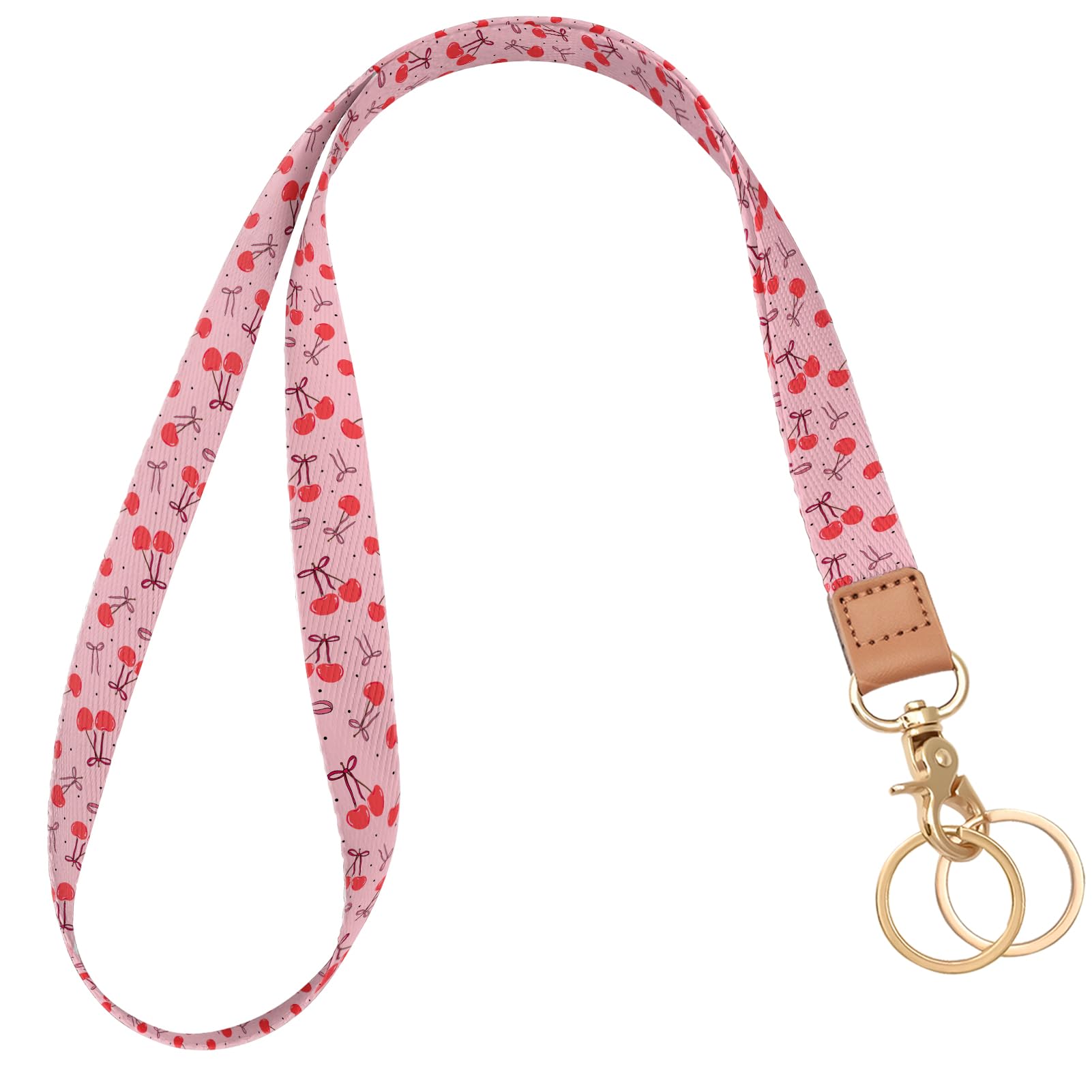 Knagsfa Lanyards for Keys, Neck Lanyards for ID Badges with Metal Hook, Cute Keychain Lanyard for Women, Cherry Bow — image 1