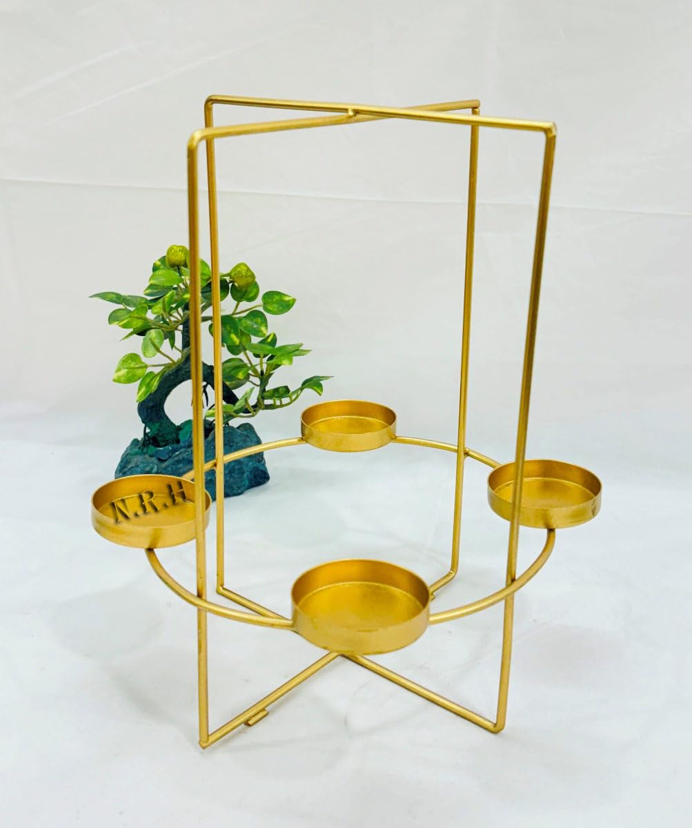 Gold Metal Round Rings tealight Candle Holder - Elegant Tealight Holders, Centerpieces for Wedding, Home Coffee Tables Decor, Ceremony and Anniversary (10 Inch, Gold)