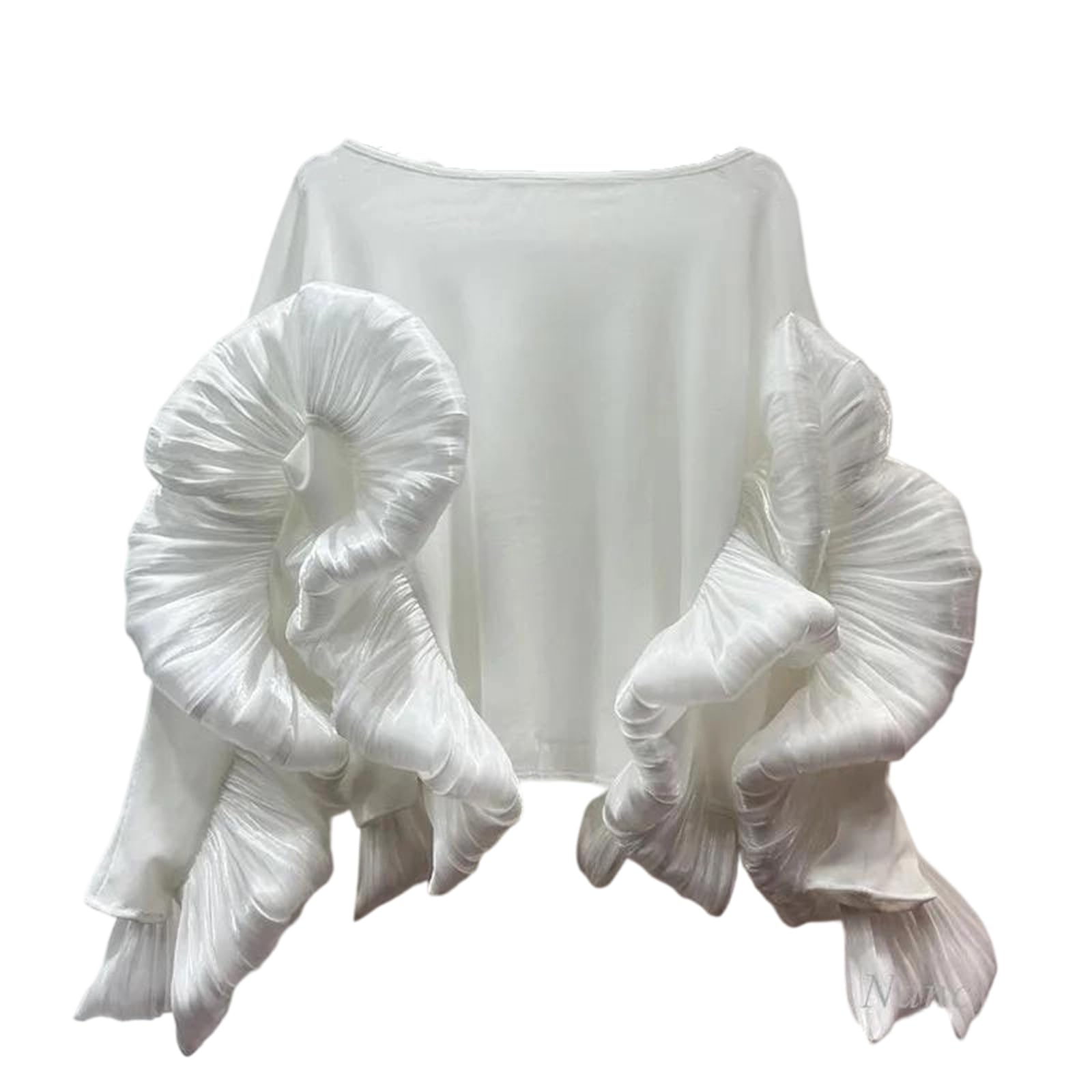 Blusas de cuello redondo para mujer, estilo pétalo, manga larga, con volantes, dobladillo irregular, holgadas, informales, a la moda urbana