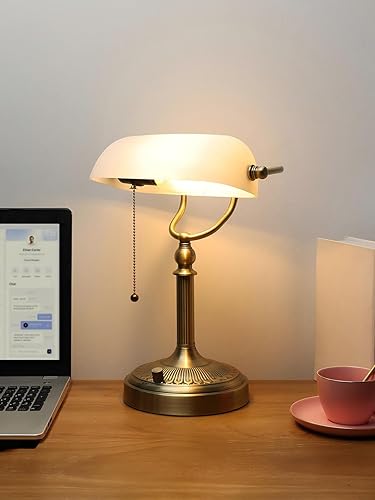 Miniatura 2 de Newrays Lámpara de escritorio de banqueros de vidrio mate blanco, lámpara de mesa regulable continua para estudio, oficina en casa, biblioteca,