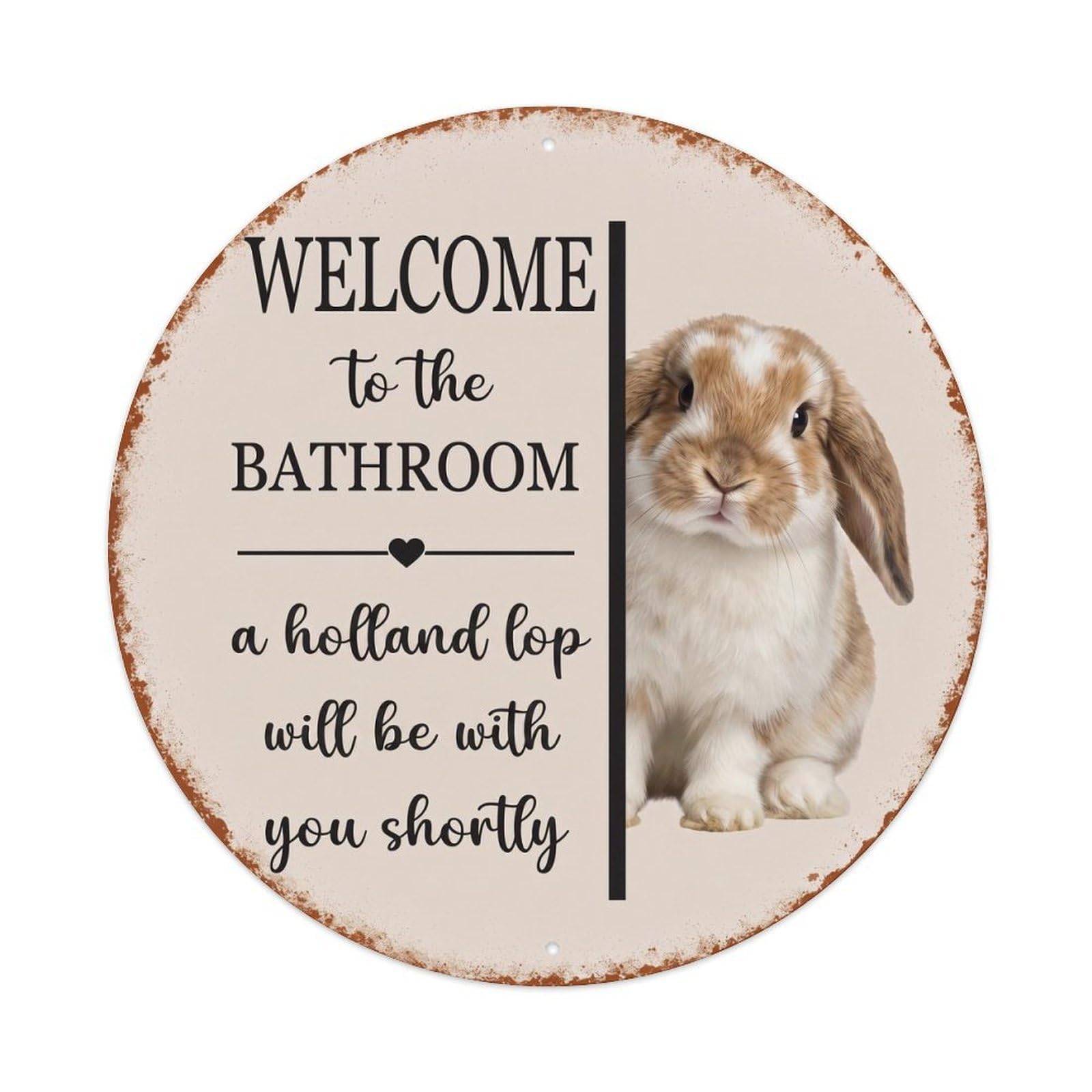 Vintage WELCOME To The BATHROOM Holland Lop Rabbit Metal Tin Sign