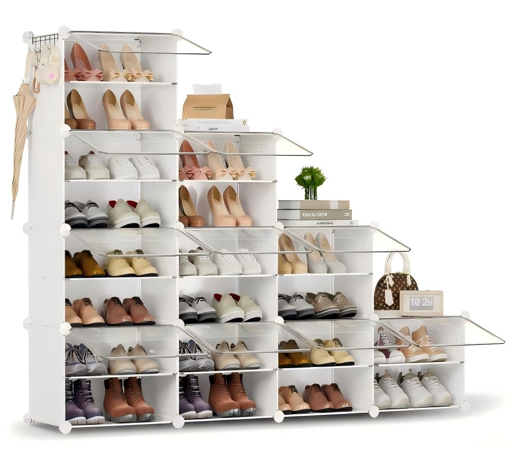 Schuhregal, Schuhschrank mit 20 Fächern, schuhregal hoch und schmal, schuhregal weiß, schuhschrank hoch geschlossen für Garderobe Flur Schlafzimmer Eingang, DIY anpassbar