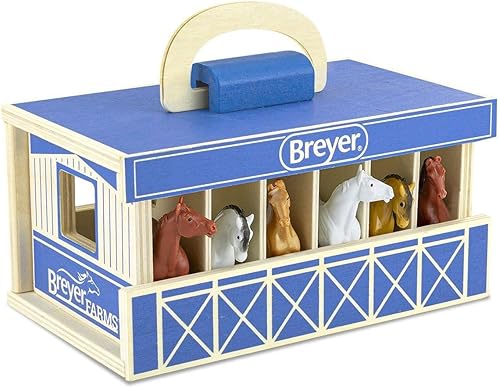 Breyer Horses Farms Juego de Establo de Madera con 6 Caballos | 6 Piezas | 6 Caballos Stablemates Incluidos | 6" A x 9" L x 2.5" P | Escala 1:32 |
