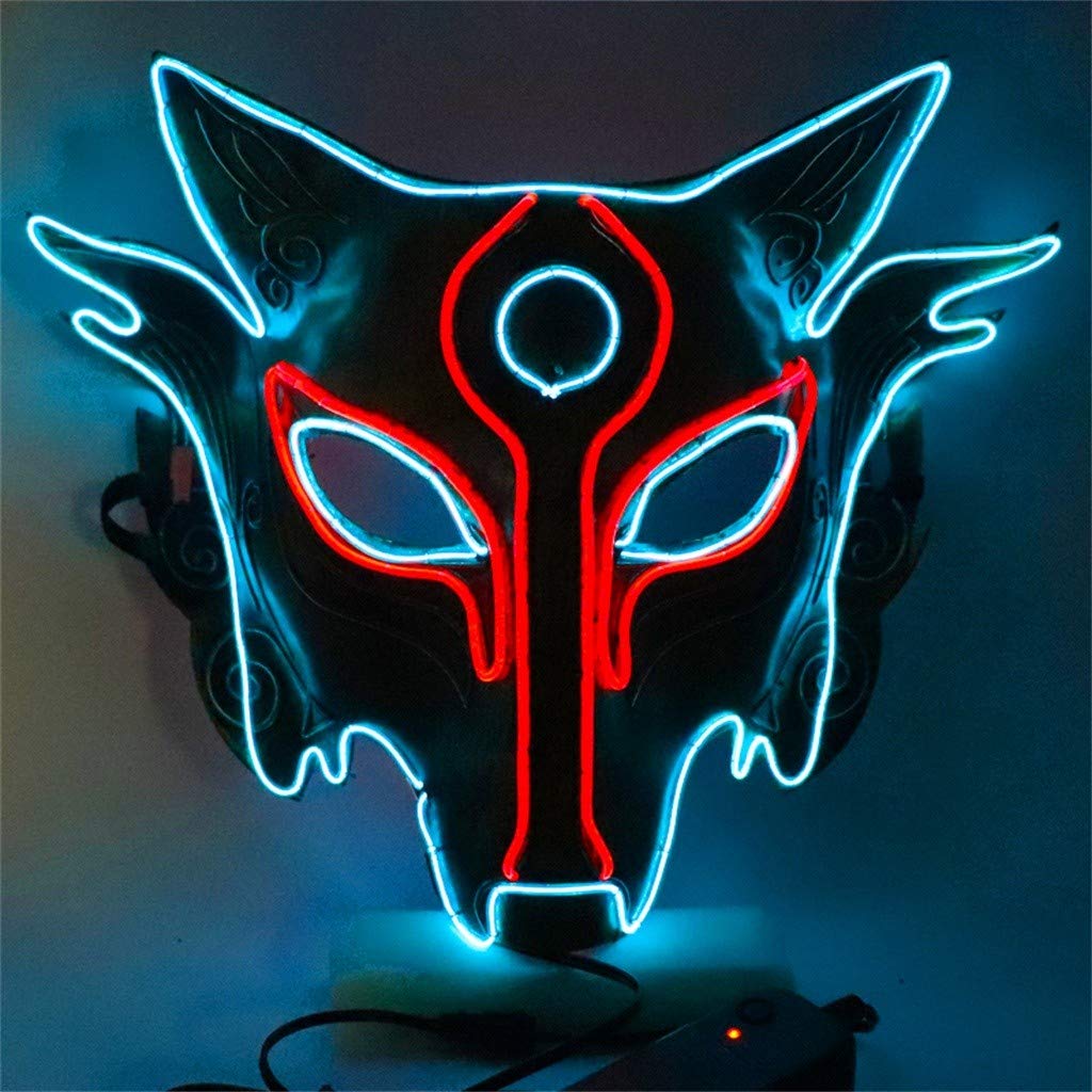 Halloween LED Light up Mask - Glowing Wolf Full Face Head Mask - Animal Masquerade Party Props - Adult Cool Scary Cosplay Costume - Holiday Festival Decoration Make-up Dress-up Accessories