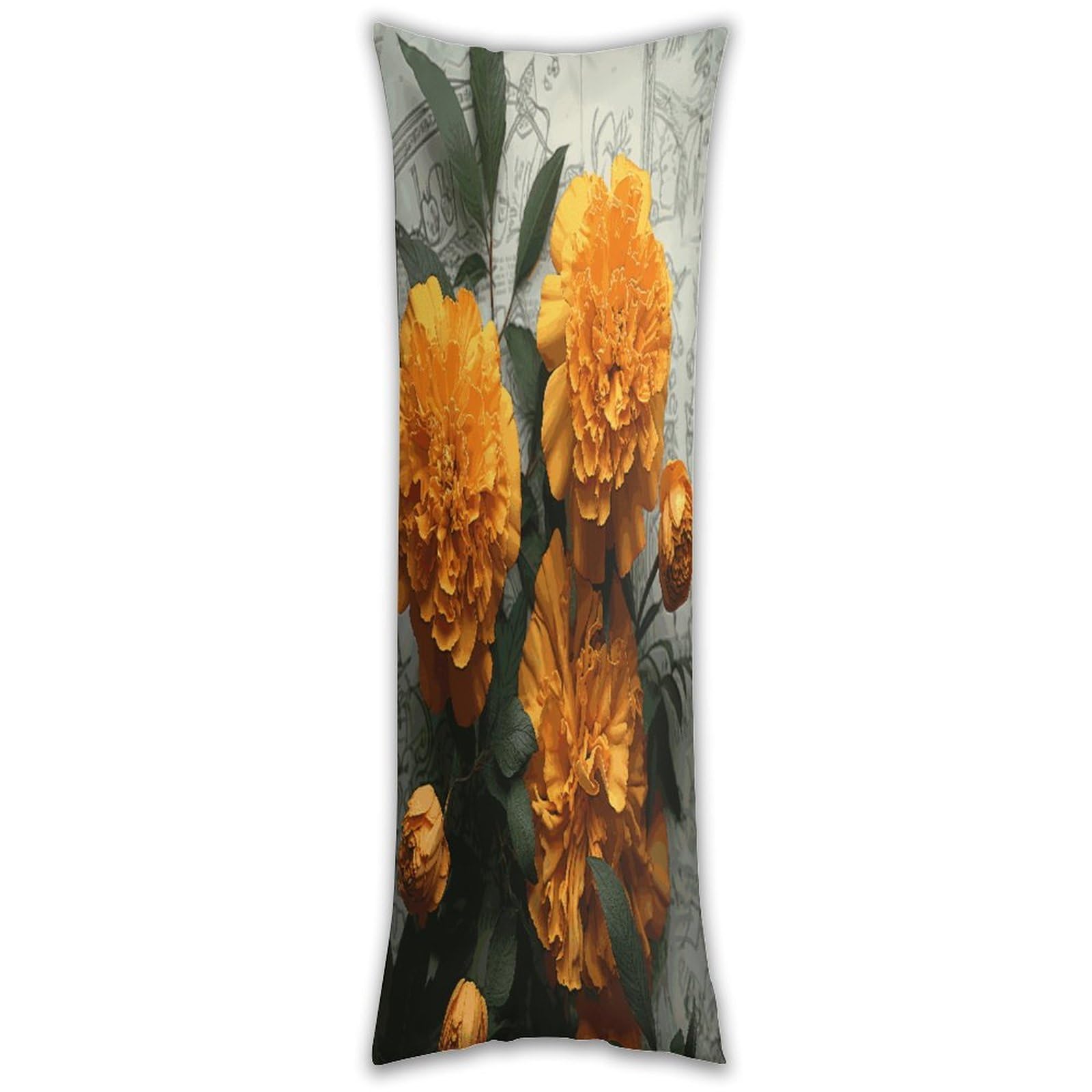 Marigold Long Pillow Case with Zipper Ultra Soft Microfiber Long Pillow Cover Breathable Body Pillow Protector Soft Wrinkle Pillowcase for Bed Sofa Bedroom 53 X 19 in
