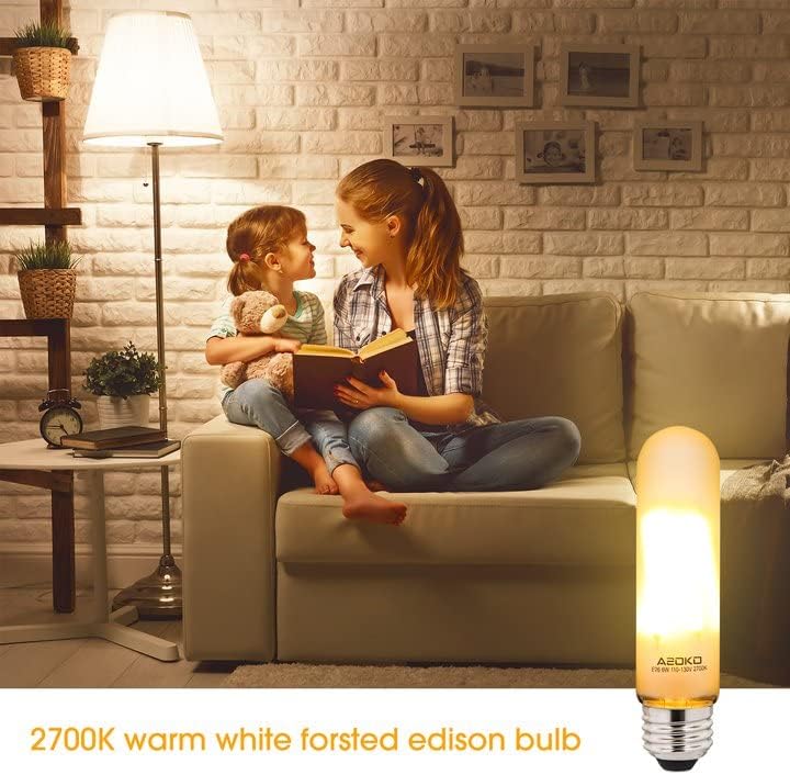 ASOKO T10 LED Frosted Bulbs Warm White 2700K LED Tubular Edison Light Bulbs 6W Dimmable Tube Vintage Led Bulbs 60 Watt Equivalent,E26 Medium Base 3 Packs