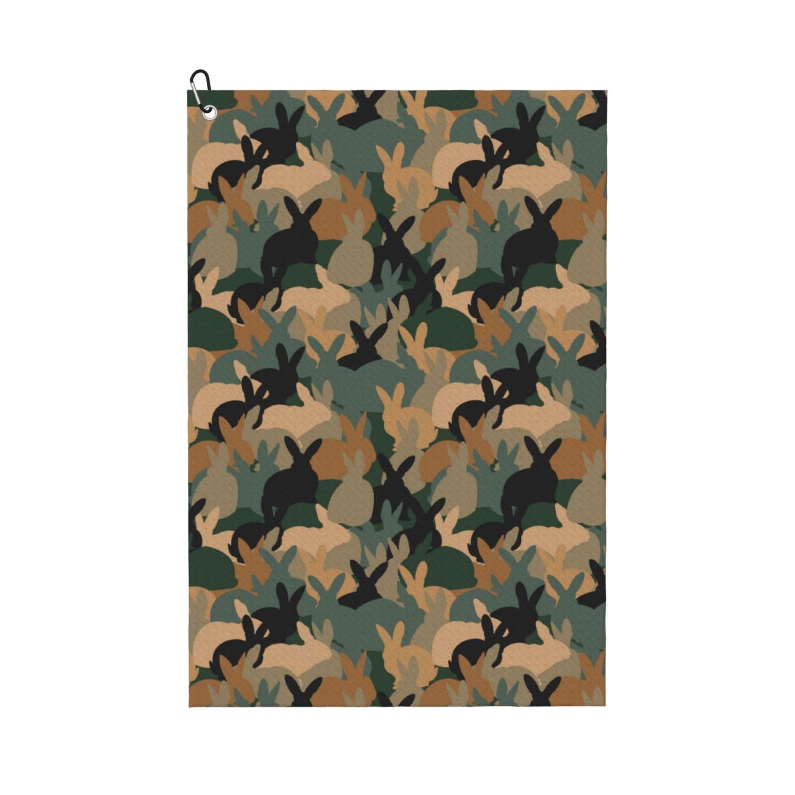 AOOEDM Camouflage Rabbit Print Golf Towel with Carabiner Clip Absorbent Microfiber Golf Towel for Cleaning Golf Ball Club Putter Iron for Golf Bag Trolly Belt Loop 16" X 24"