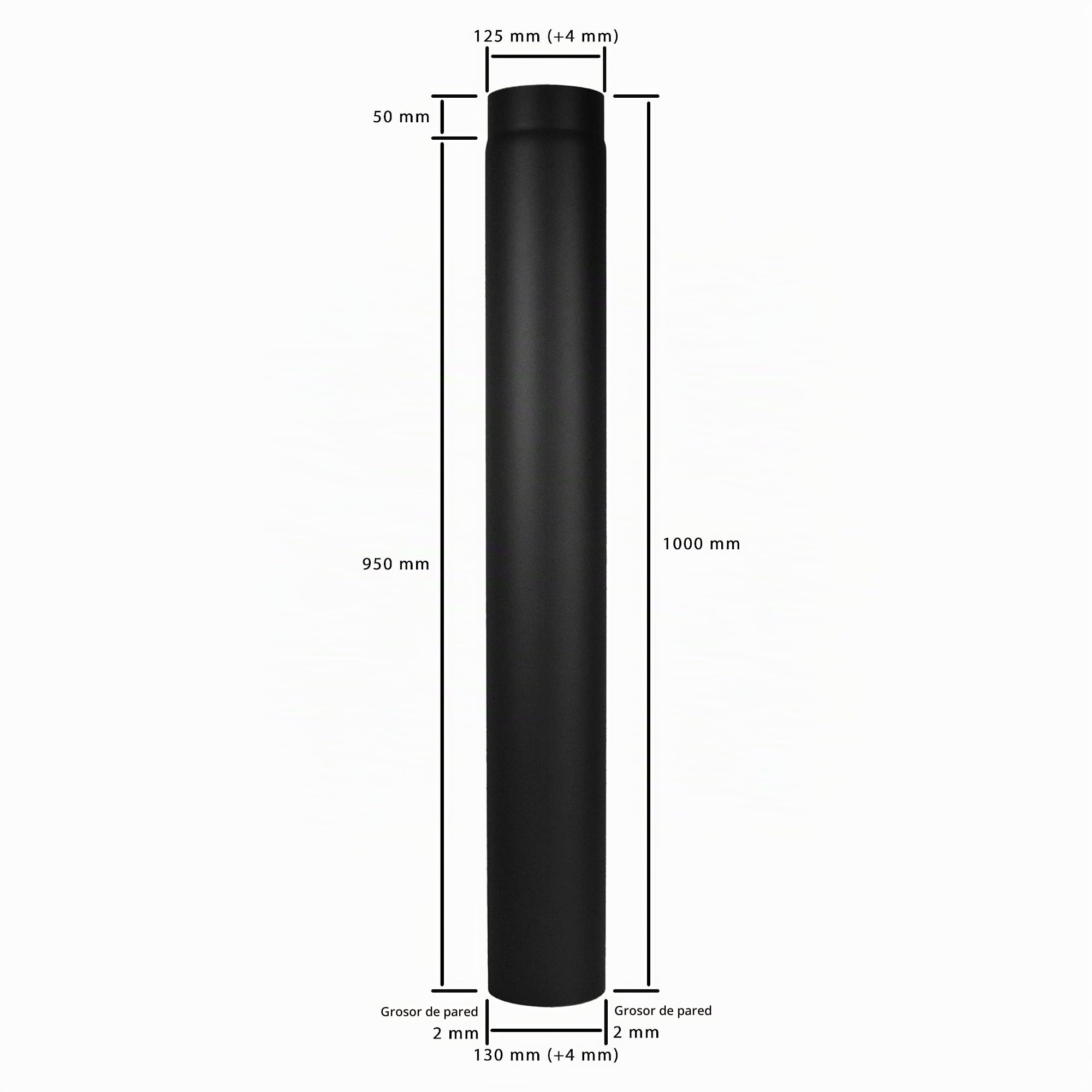 LANZZAS Tubo de estufa de 1000 mm de diámetro DN 130 mm, color: negro. Otros tubos de nuestra gama se pueden encontrar aquí.