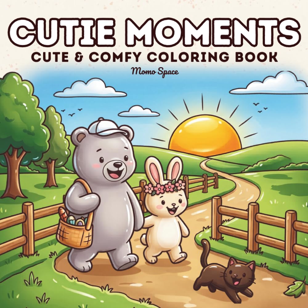 Cutie Moments: Cute Animal Coloring Book for Adults and Teens, Easy Simple Designs Featuring Adorable Characters in Fun Cozy Everyday Scenes for Relaxation and Stress Relief