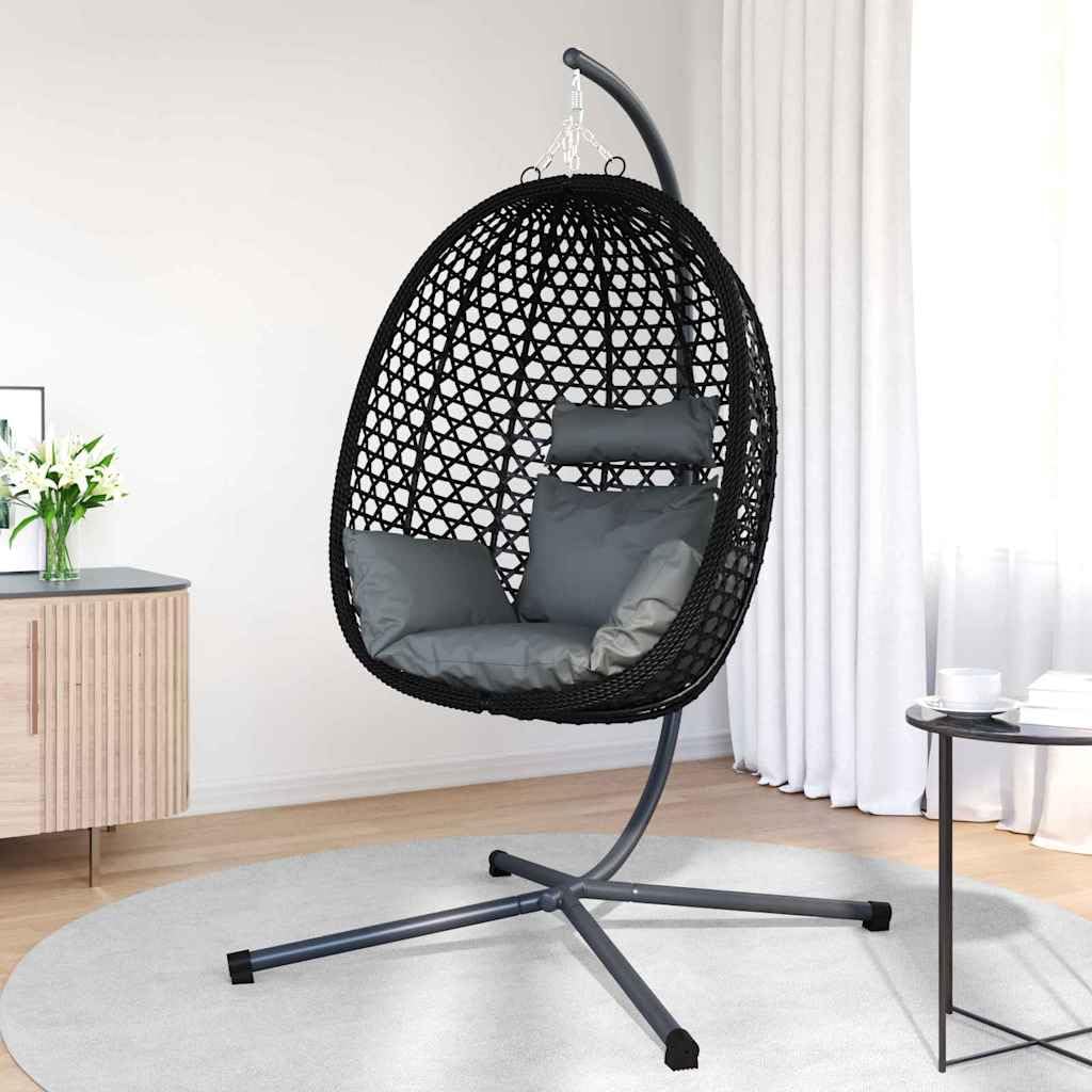 Hamaca colgante con estructura en forma de huevo, plegable para jardín, balcón y salón, color negro antracita, 104 x 100 x 191 cm