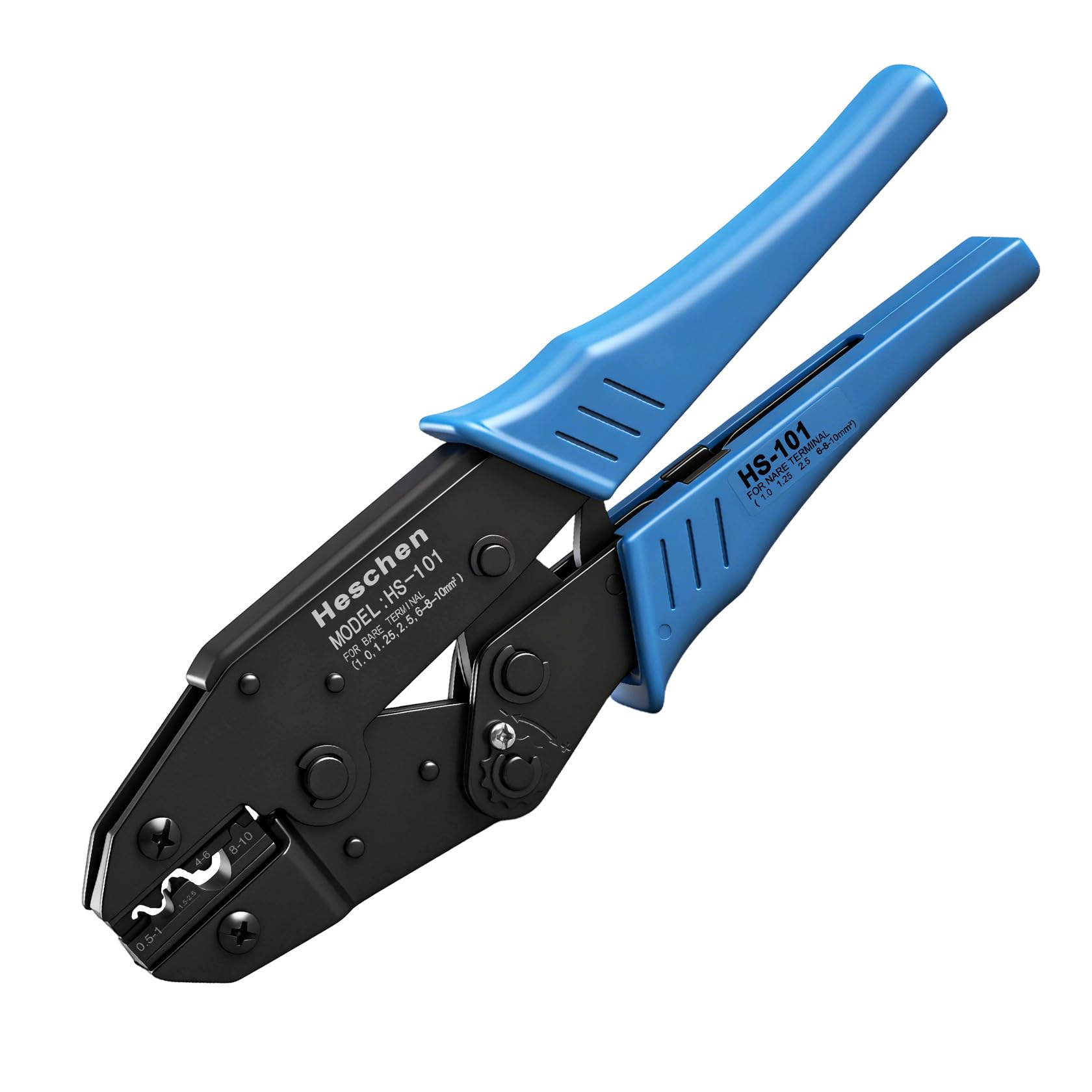 Heschen Pinza per cricchetti a catena HS-101 Terminali per cavi non isolati Strumenti per crimpare Utilizzare per 1,5-10 mm² (15-7 AWG) Blu