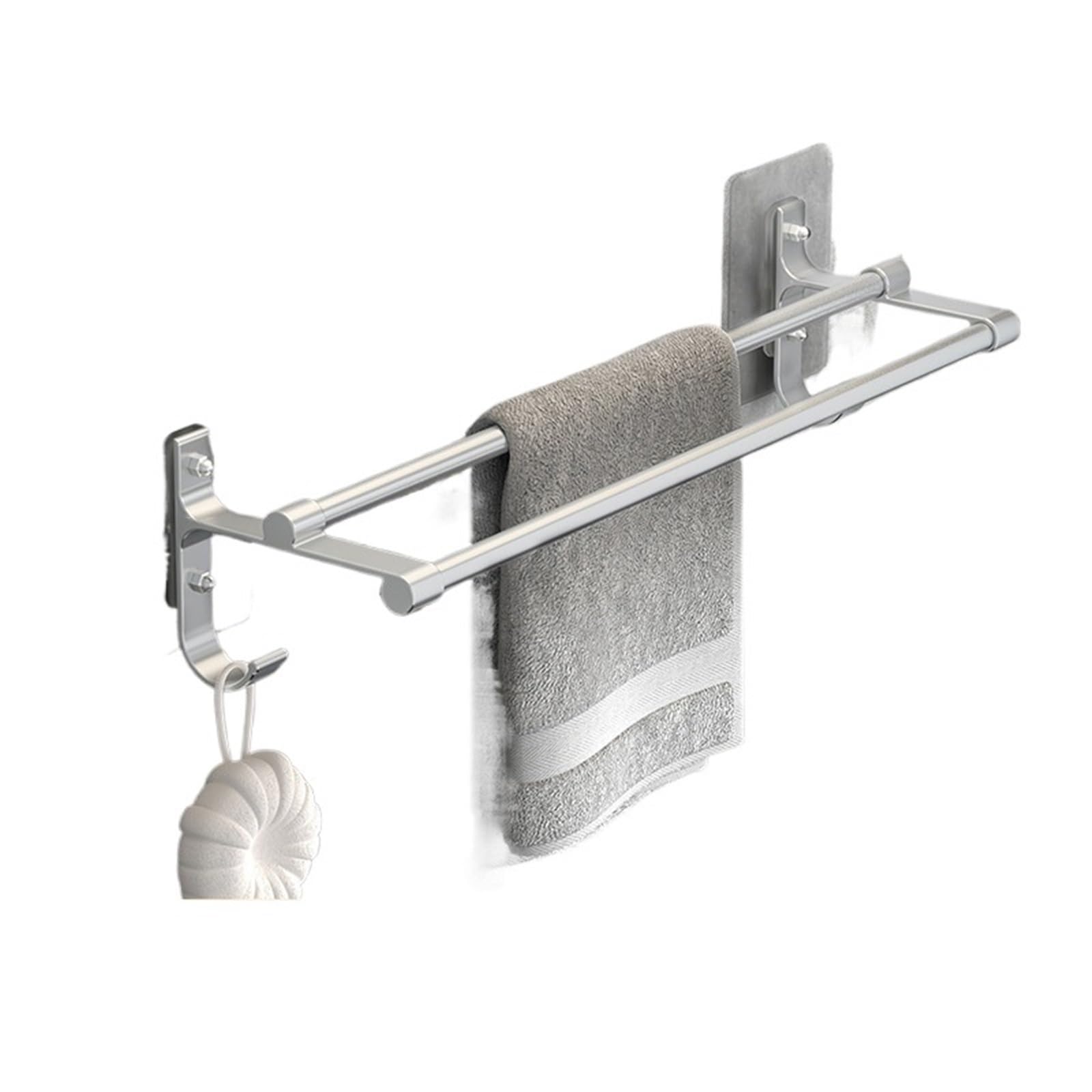 Towel Holder Towel Holder Self Adhesive Bathroom Shelf without Drilling Punch Towel Rack Double Bar Wall Mount Shower Towel Hanger Rail(Silver 40cm)