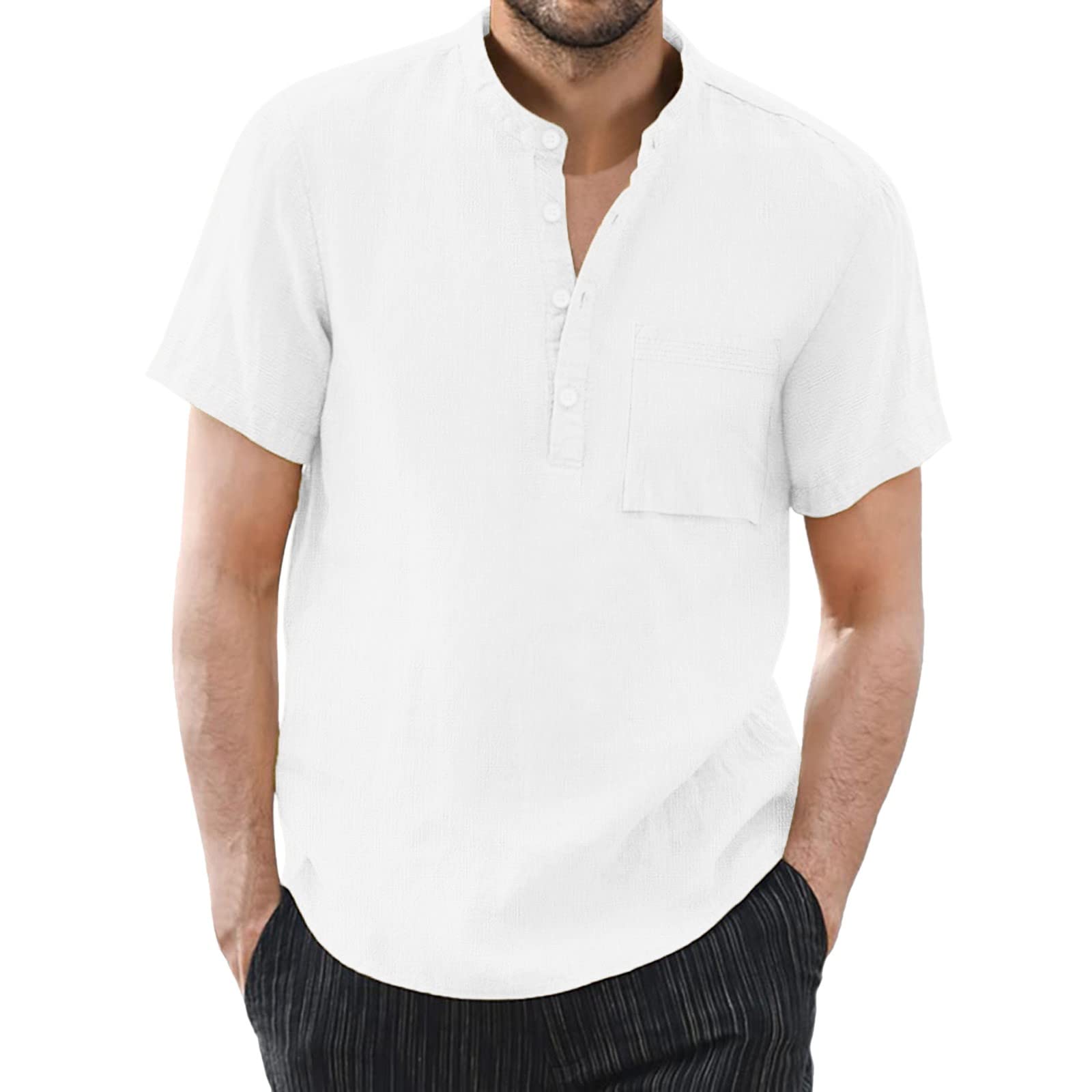 HUTcPNy Camisa Estampada Hombre Tallas Grandes Verano Botones Algodon Lino Funky Camisas de Flores Camisa Cuadros Hombre Verano Manga Corta