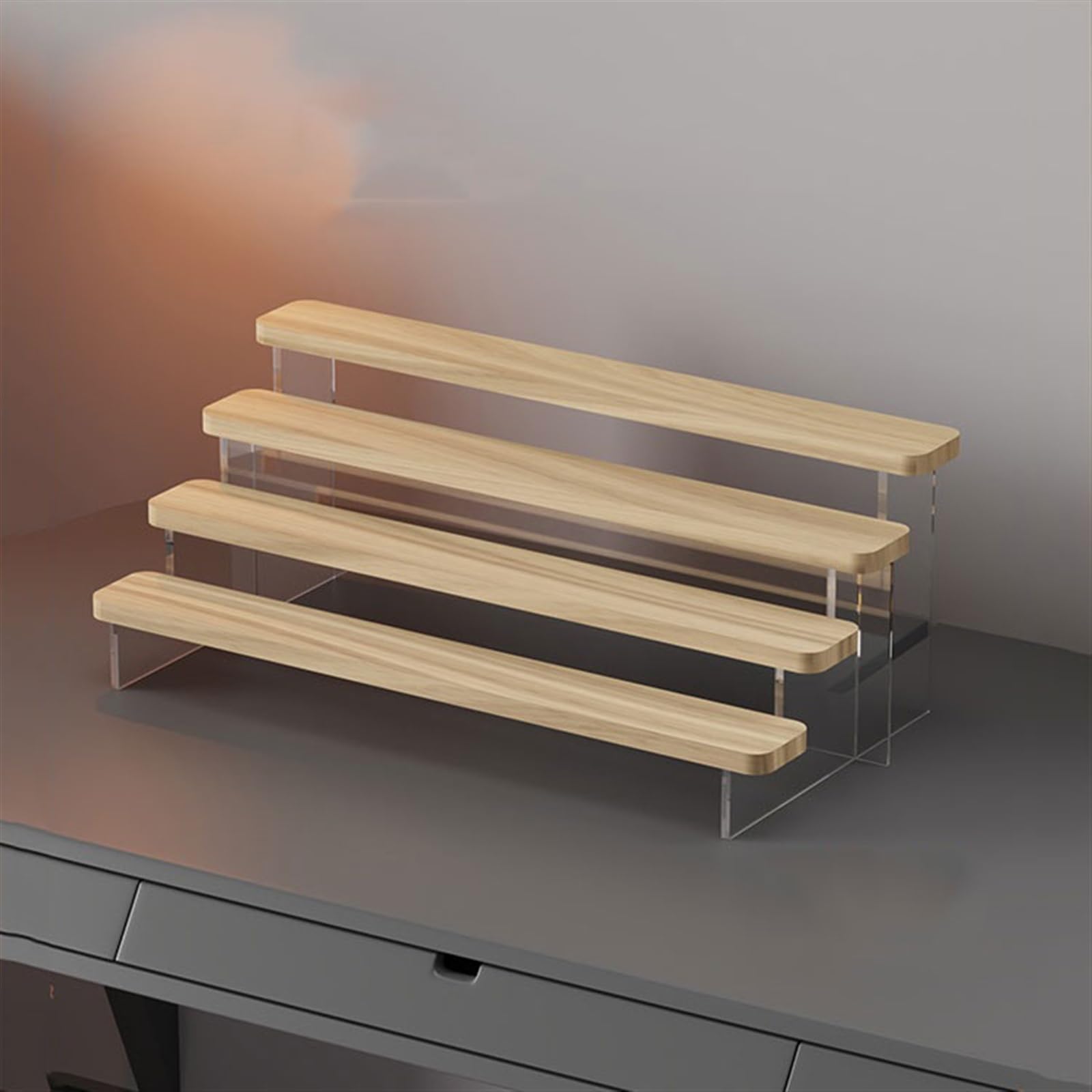 GLigeT Brillenständer Acryl-Desktop-Organizer, einfacher Leiter-Präsentationsständer, hölzerner Fenster- und Brillenständer Sonnenbrillenständer(4 Floors)