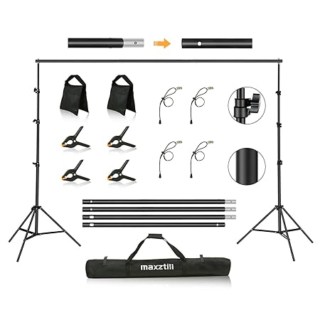 Background Support Stand, Maxztill 8.5 x 10 ft Adjustable Background Stand Backdrop Support System Kit with Carry Bag, Sandbag for Photo Video Studio