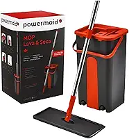 Mop Limpeza com Balde Lava e Seca Mopi Flat, Refil de Microfibra, Balde 5 Litros | Esfregao de Limpeza