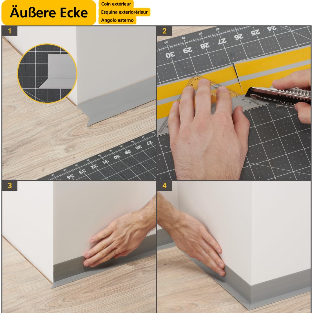 ProfiPVC Weichsockelleiste - Abschlussleiste aus PVC 50x20mm 20 Meter, selbstklebende Bodenleiste, flexible Knickleiste, auch für Küche und Badezimmer, Premium Weich Sockelleiste, Anthrazit