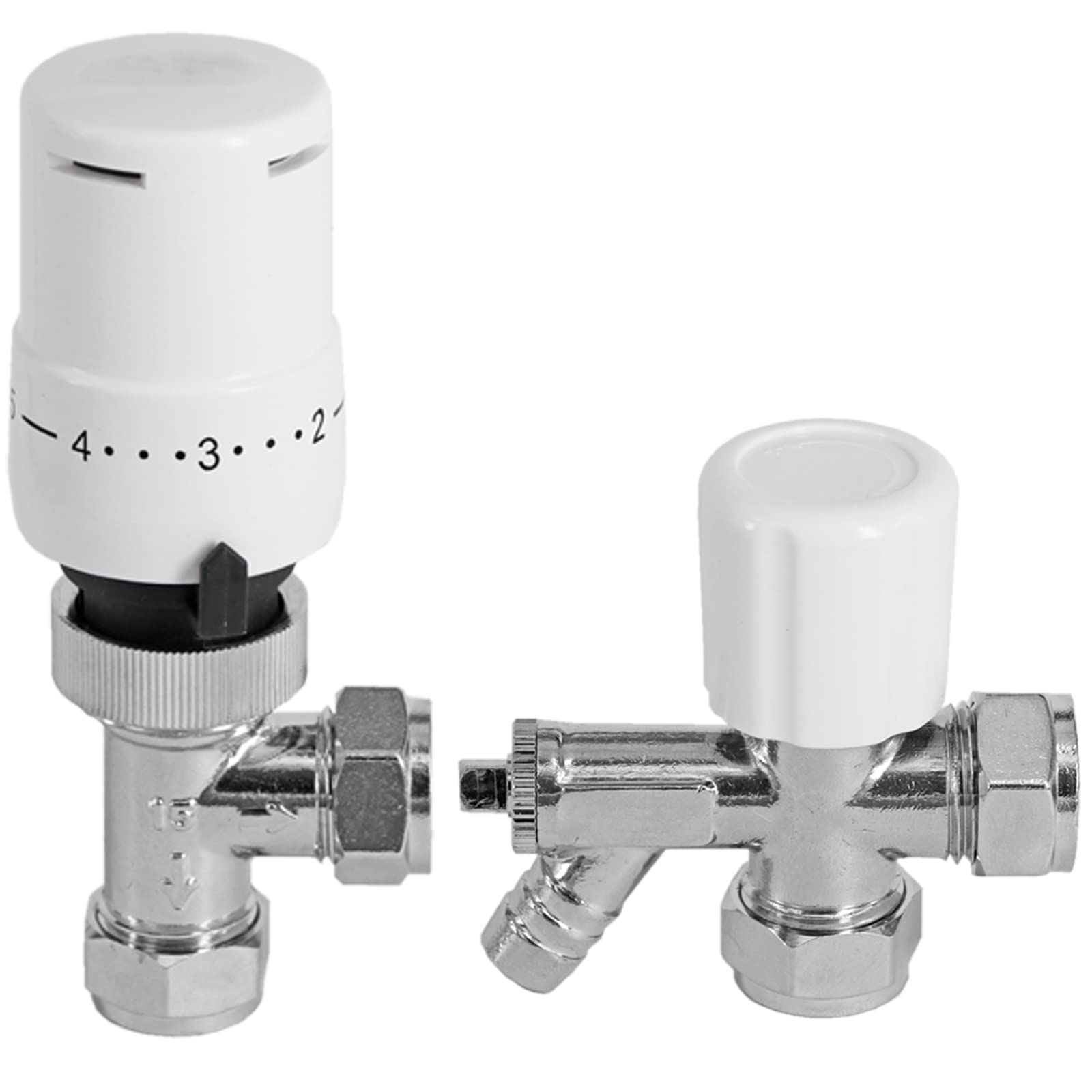 B&Q -  Thermostatic Radiator Valve Chrome Rad Valves Set Drain Off Lockshield