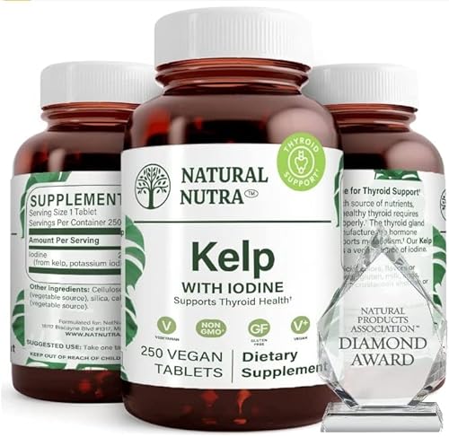 Natural Nutra Kelp Iodine Supplement, Supports Thyroid, Strengthen Immune System, Vegan Sea Kelp, Atlantic Sourced Seaweed Extract 225 mcg 250 Tablets