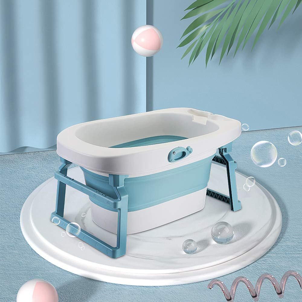 Bañera Bebe, 3 en 1 bañera plegable y antideslizante con mini taburete de ducha y alfombra de ducha, 6 meses a 7 años, carga máxima: 35 kg (azul, 85 x 55 x 47 cm)