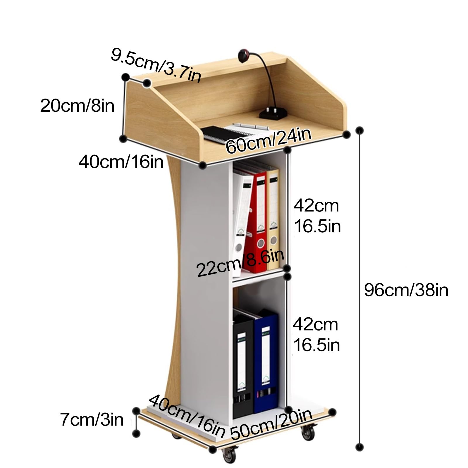 Générique Pupitre Mobile à roulettes, Podium Portable sur Pied pour Salle de Classe, Plateforme de Lecture Verticale, chaire Mobile multifonctionnelle (Couleur Bois)