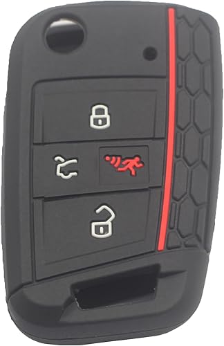 Miniatura 3 de Funda protectora de goma de silicona con 4 botones, compatible con Volkswagen VW GTI Golf 2015 2016 2017 2018 2019 2020, negro y rosa