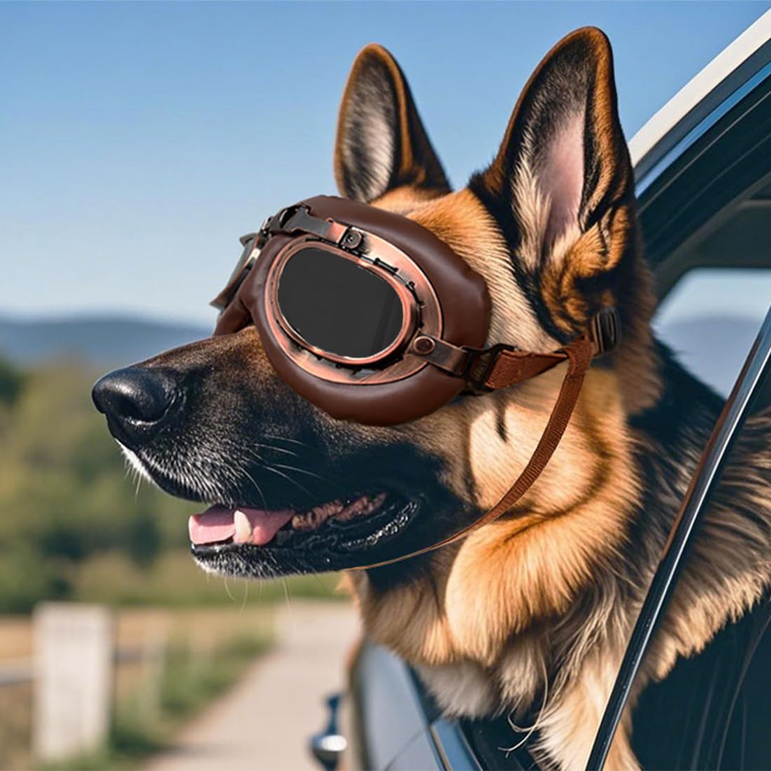 Gafas de Sol para Perros, Retro Gafas Perro, Gafas de Protección Perro, Correa Ajustable, Para Perros Medianos-Grandes, Protección UV, Antiviento, Actividades al Aire Libre, Moto, Estilo Retro