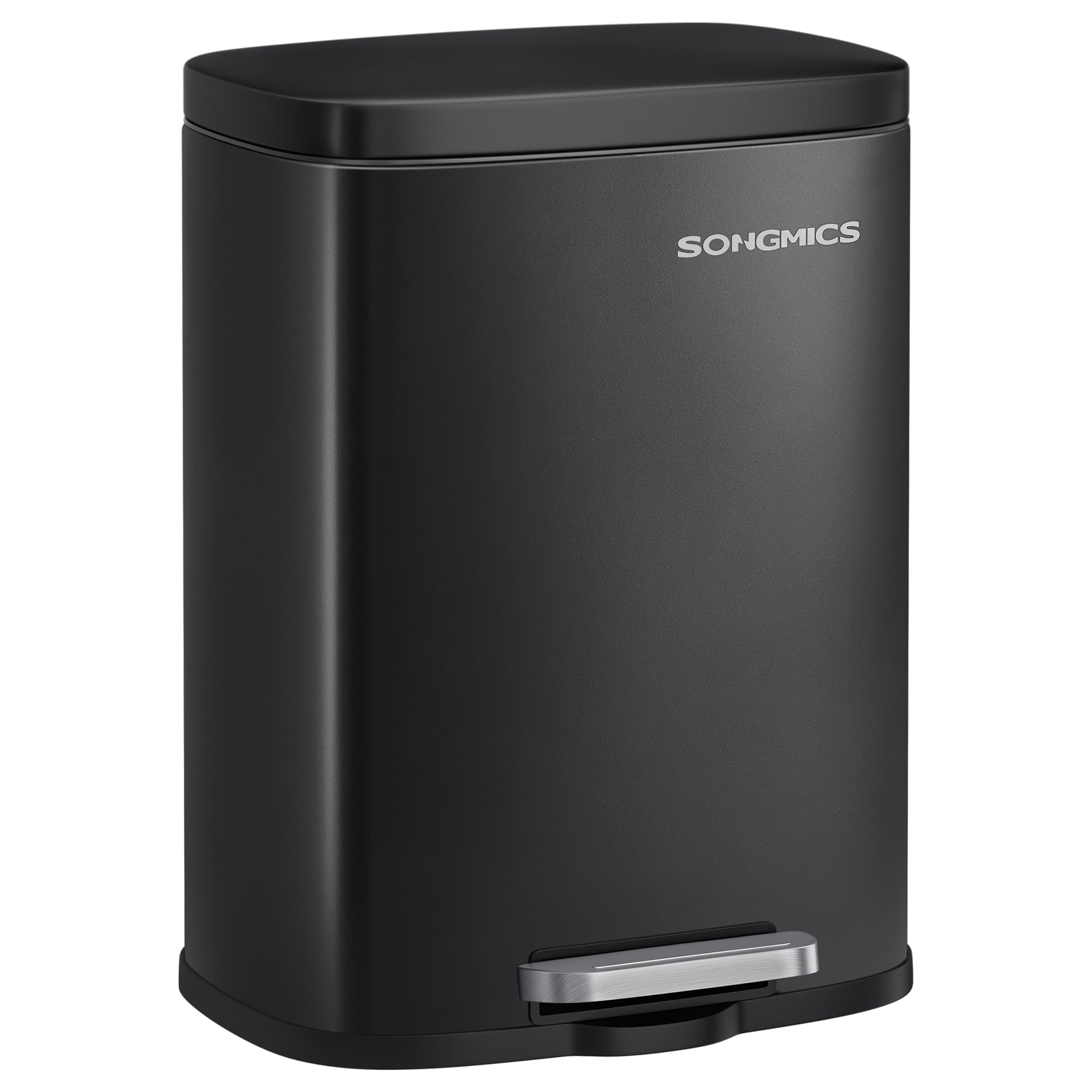 SONGMICS Kitchen Bin 12L, Pedal Bin, Rubbish Bin with Soft-Close Lid and Inner Bucket, Steel, Black LTB112BZ02