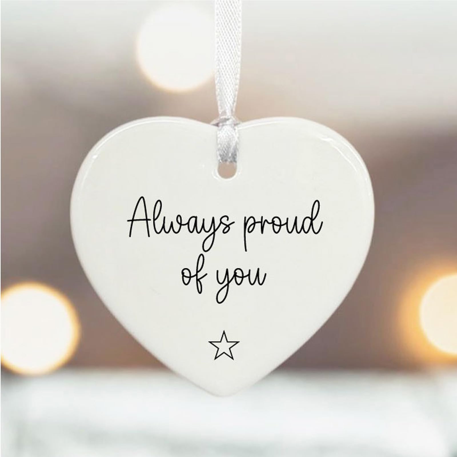 Luck And Luck White Personalised Porcelain Always Proud Of You, Gift For Friends, Custom Hanging Heart Keepsake, Friendship Ornament, Exam Gift Engraved