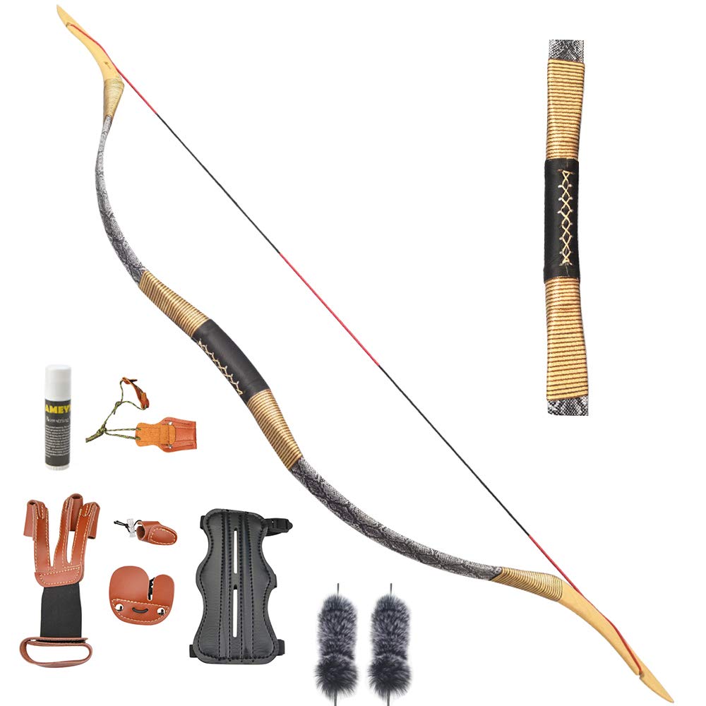 Arc Traditionnel Longbow Fait à la Main 25-40lbs Classique Chasse Cheval Plein air Cible Noir 25LBS