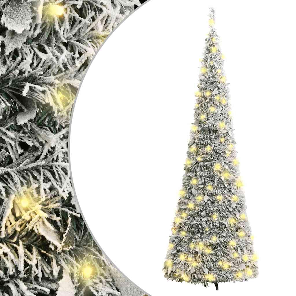 vidaXL Artificial Christmas Tree, Artificial Xmas Tree with LED Lights, Christmas Decoration for Indoor Outdoor Holiday, Pop-up Flocked Snow 100 LEDs