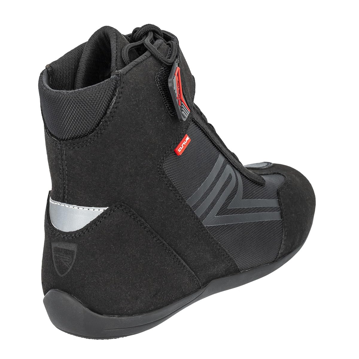 CURVE Botas moto Radium Negro, Micro amara, Protección cambio, tobillo y talón, Cierre autoadherente con cordones, Suela antideslizante, Adultos, Hombre, Mujer, CE
