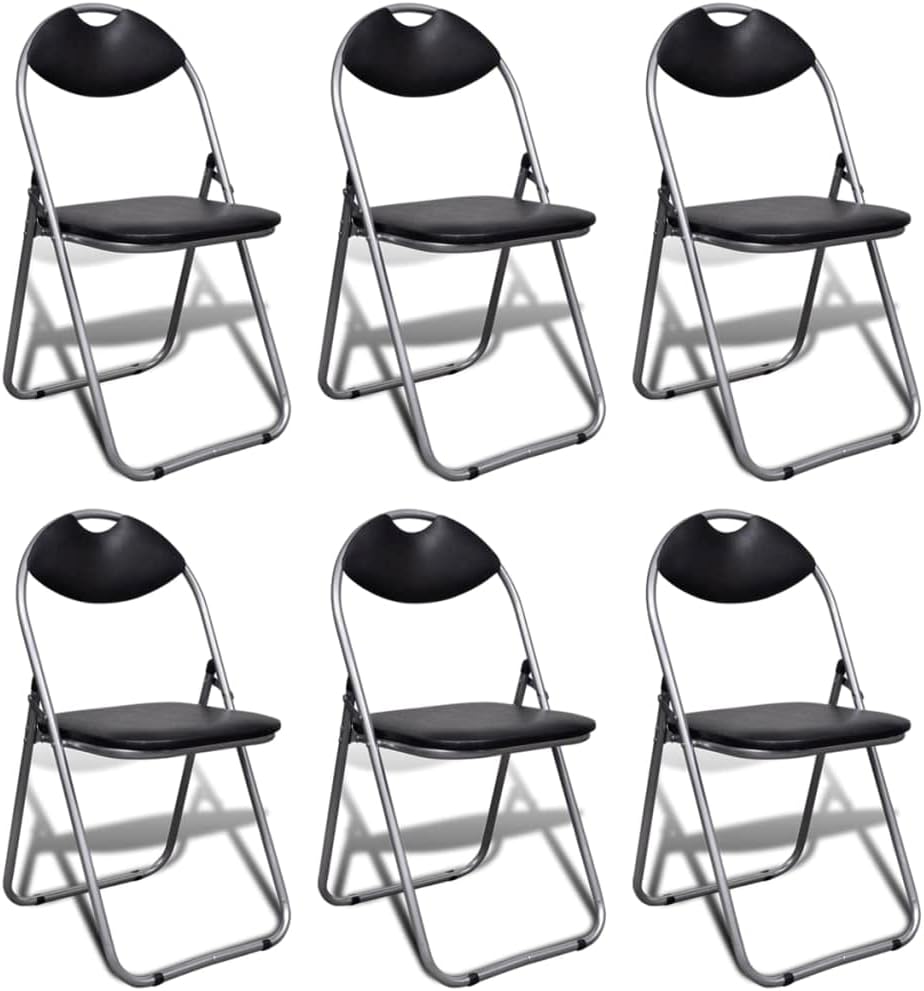 vidaXL - Set of 6 Black Faux Leather Folding Chairs, Steel Frame, Easy Storage, Ideal for Home, Office, & Events