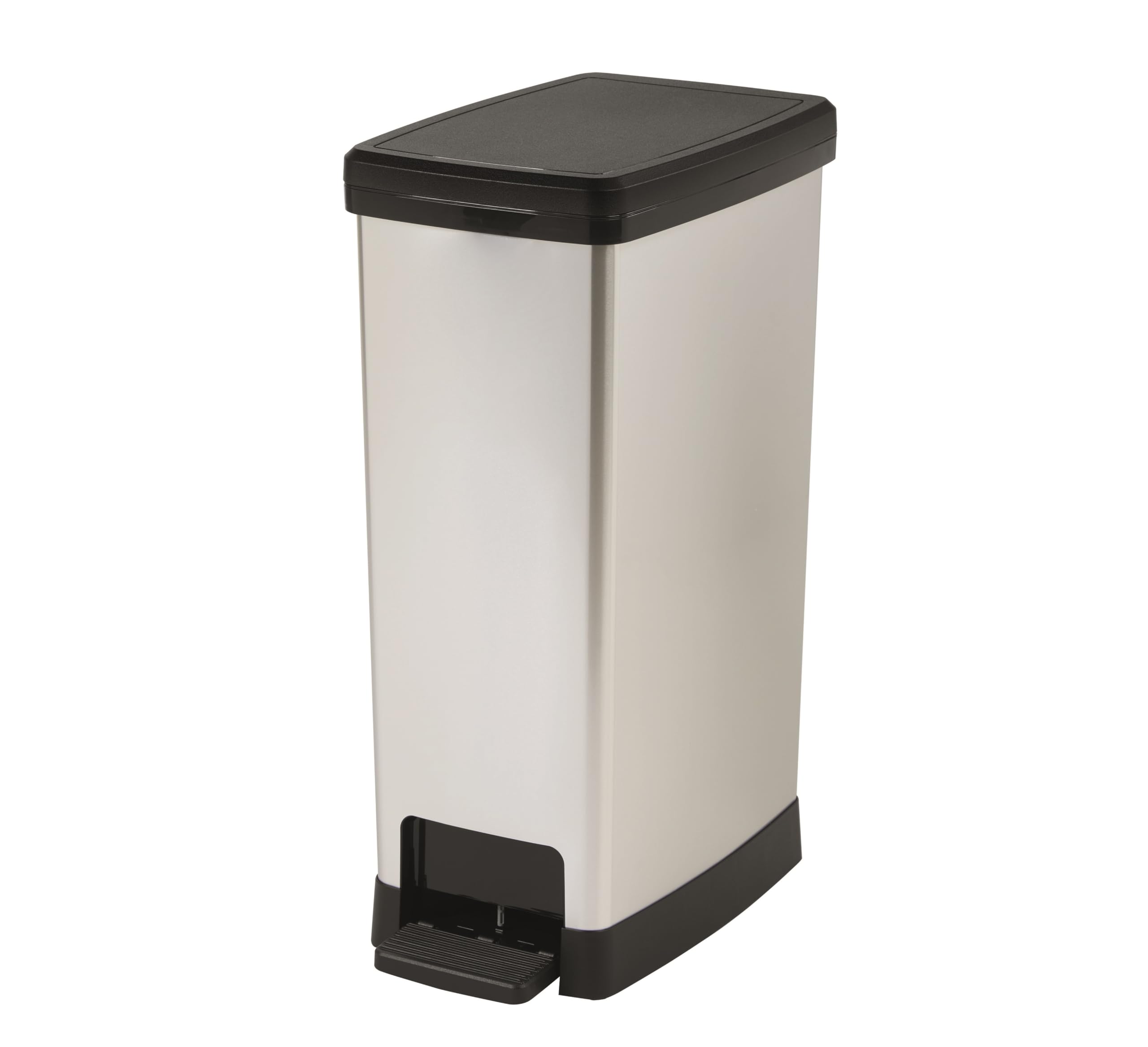 Total Bins UK Limited 40L Slimline Elite Pedal Bin Silver - METAL EFFECT