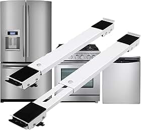 Suporte Ajustável com Rodízios para Eletrodomésticos, Capacidade 200kg, Compatível com Geladeira, Fogão e Máquina de Lavar Louças (Branco)
