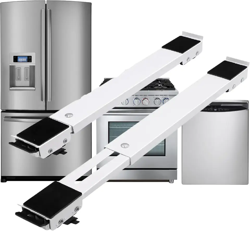 Suporte Ajustável com Rodízios para Eletrodomésticos, Capacidade 200kg, Compatível com Geladeira, Fogão e Máquina de Lavar Louças (Branco)