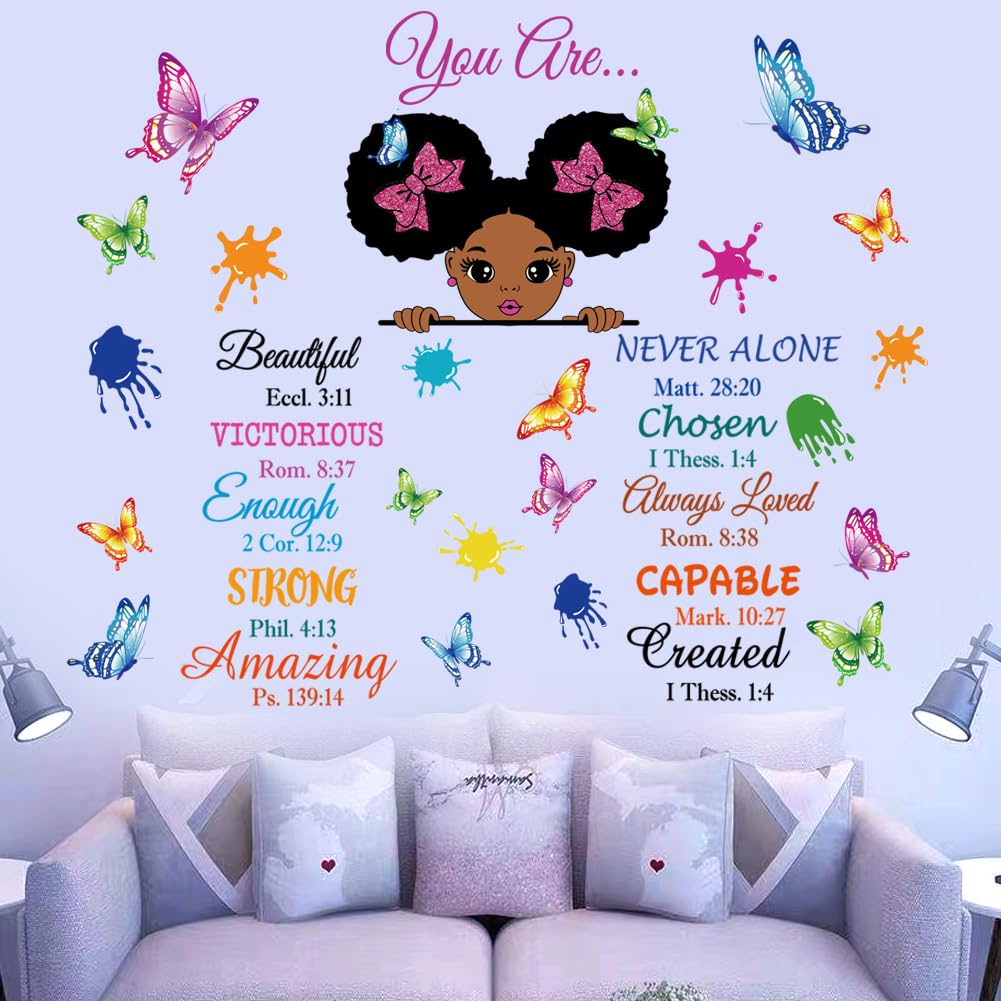 Inspirational Wall Decals Black Girl Religious Stickers Positive Saying African American You are Beautiful Nursery Decor African American Bedroom Art,
