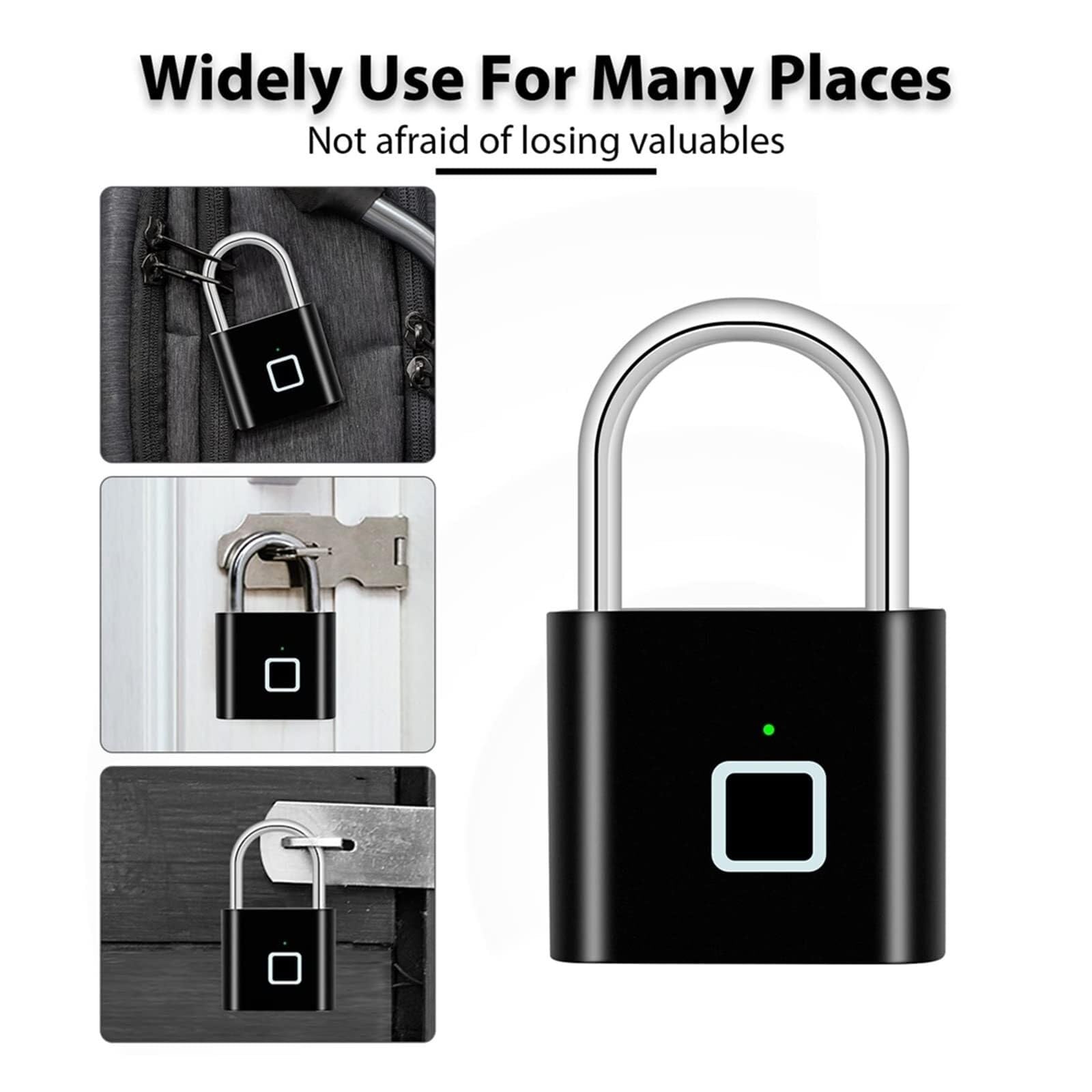 Candado sin llave con huella dactilar, La aplicación biométrica de la aleación del cinc del candado elegante recargable de la huella dactilar del USB desbloquea IP65 multicolor(Matte Black)