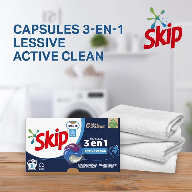 SKIP Lessive capsules 3 en 1 Active clean 26 capsules