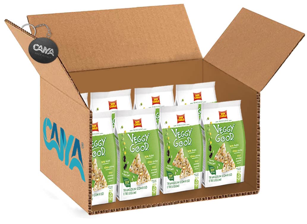 8X San Carlo Benessere Veggy Good Mini Gallette a Forma di Triangolini con Riso e Tre Legumi 65g - Snack Vegano e Senza Glutine [CAIYA® BOX da 8 Confezioni]