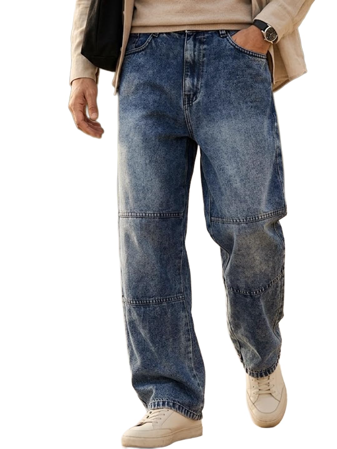 urbano fashion Men's Loose Baggy Fit Cut and Sew Panelled Jeans Non-Stretchable-picture-19
