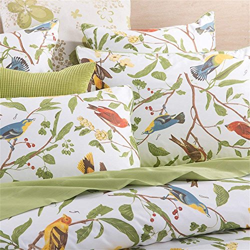 Brandream Duvet Cover Set King Size Pastoral Style 3 Piece Branches Birds Floral Print Classy Luxurious Farmhouse Bedding, Green