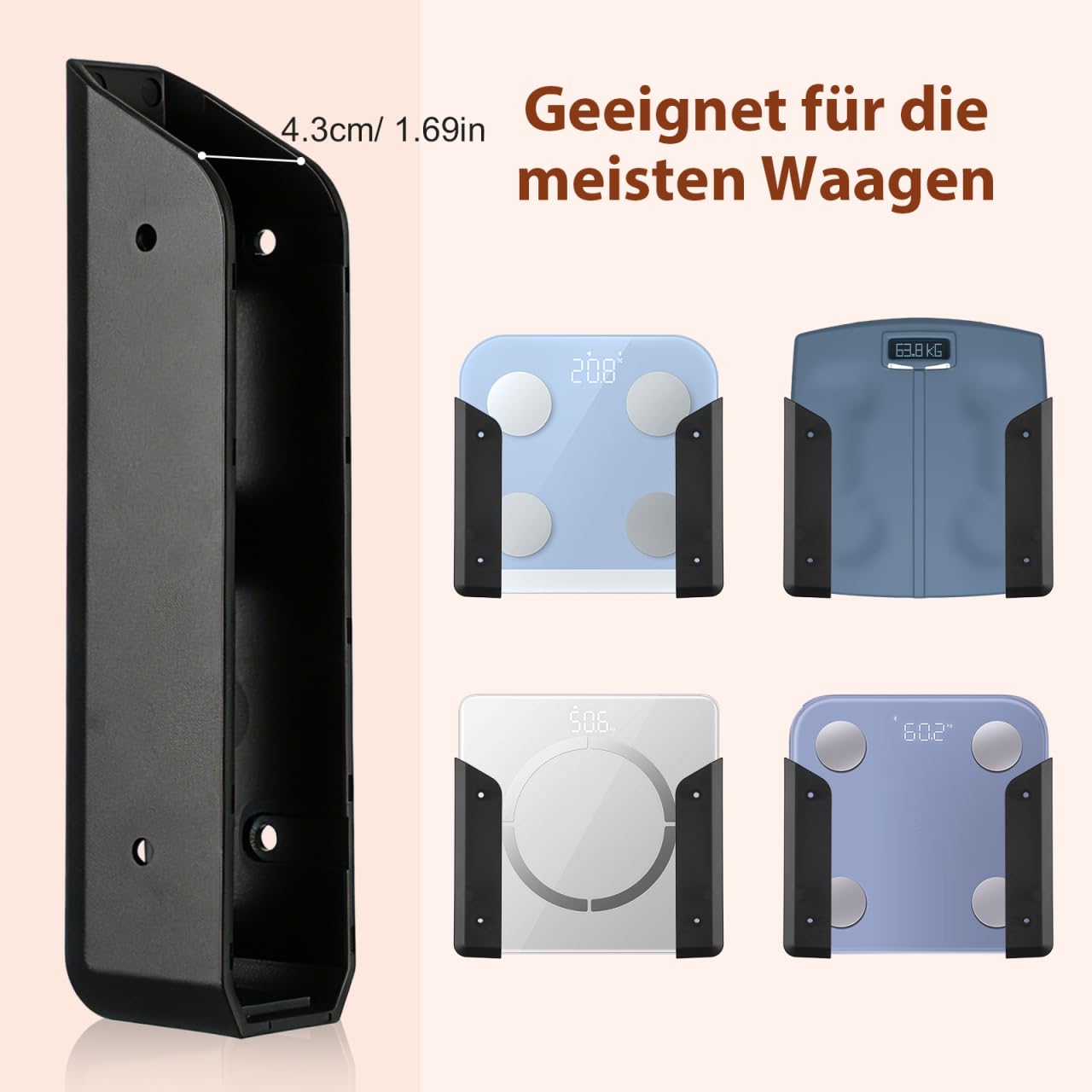 SHINEOFI 1 Paar Selbstklebende Acryl Wandhalterung für Waage Einfach zu Montierender Waagenhalter in Schwarz Platzsparend für Badezimmer und Zuhause