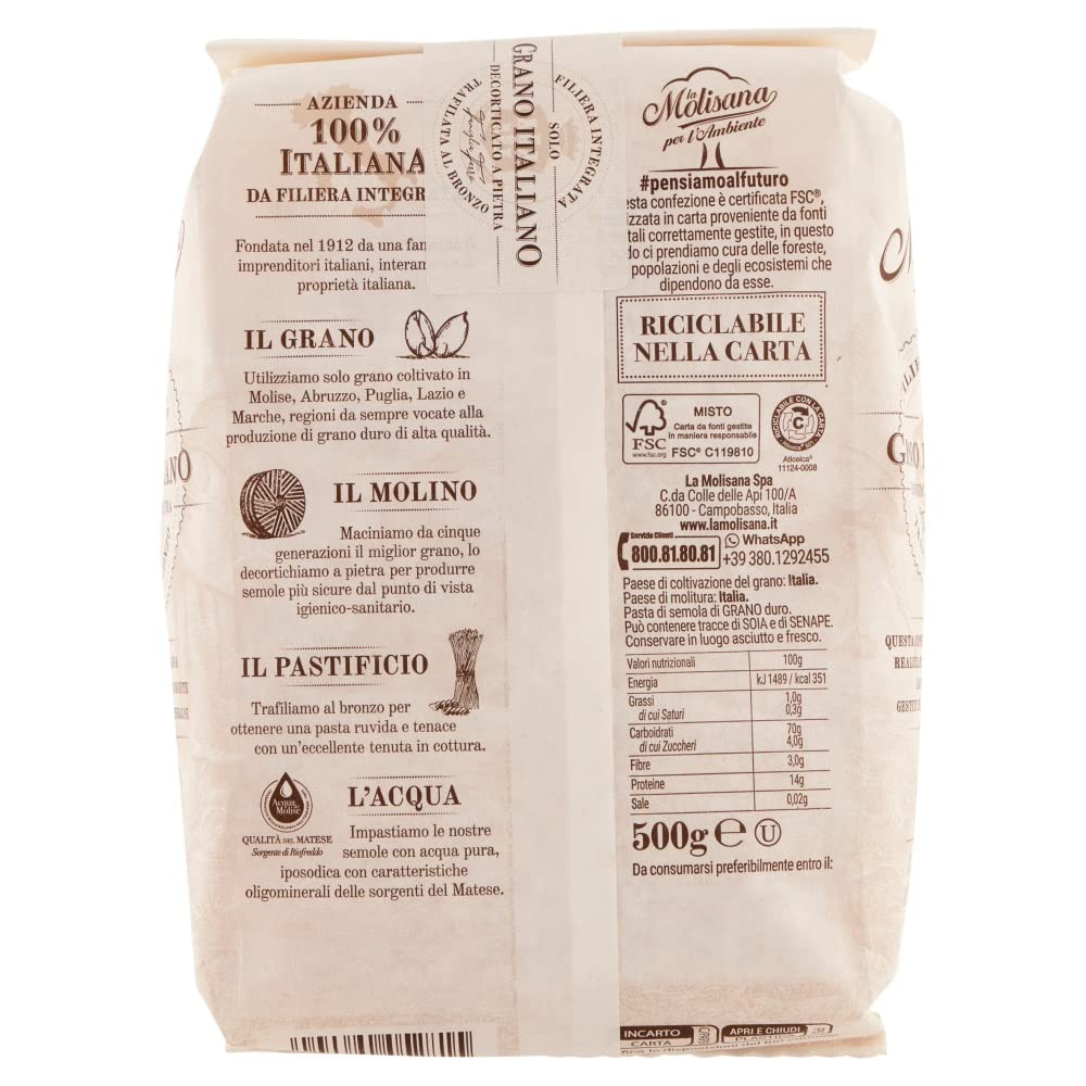 La Molisana Casarecce Molisane N.29 Pasta Lenta Lavorazione pasta de sémola de trigo duro, dibujo de bronce, 500 g + 2 polpa italiana gourmet
